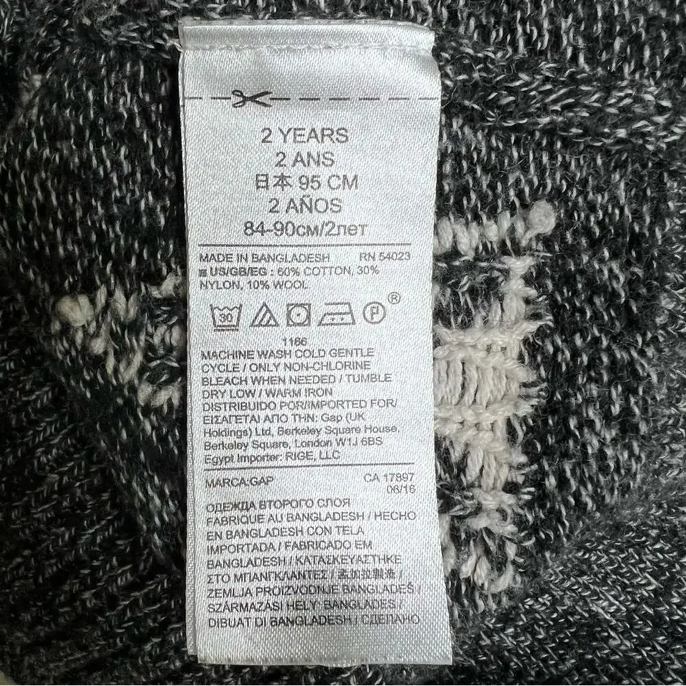 🌻3/$25 Baby Gap Sweater Toddler 2T Black Cream Stars Cotton Wool Crew Neck